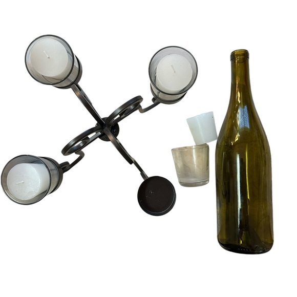 Wrought Iron Black Swirled 4 Votive Wine Bottle Candelabra Candle Holder-NEW - Picture 5 of 6